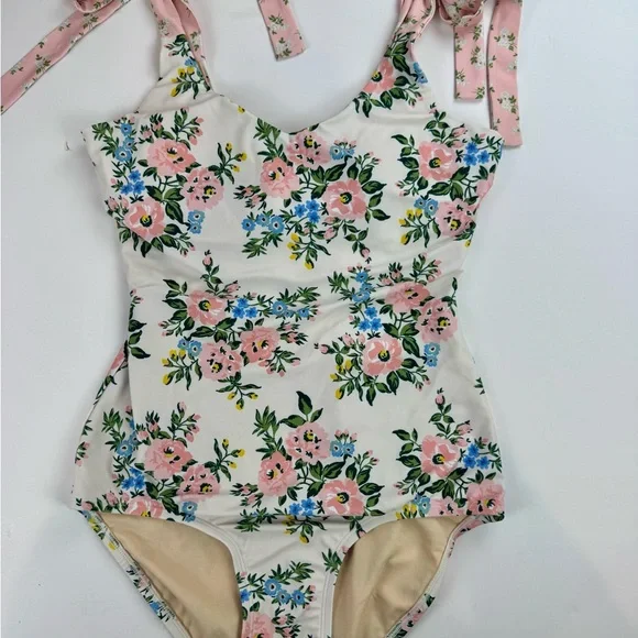 Lime Ricki Somerset Floral Shoulder Tie V-Neck One-Piece swimsuit Medium NWOT - Picture 3 of 12